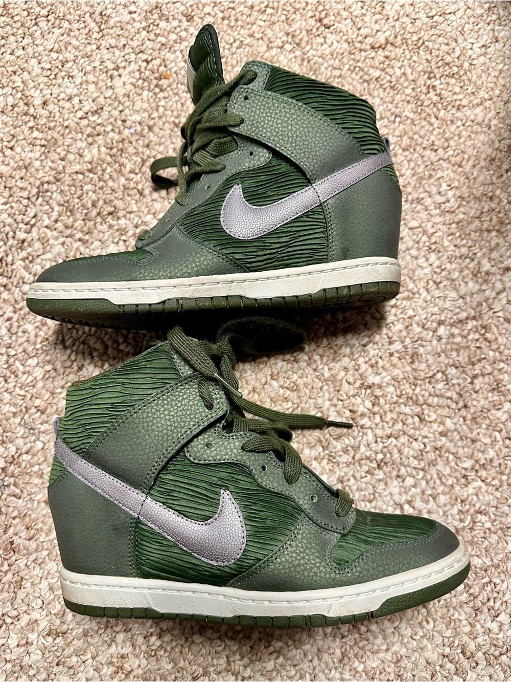 Nike Olive Green Wedge High-Top Wedge Sneakers with Silver Swoosh